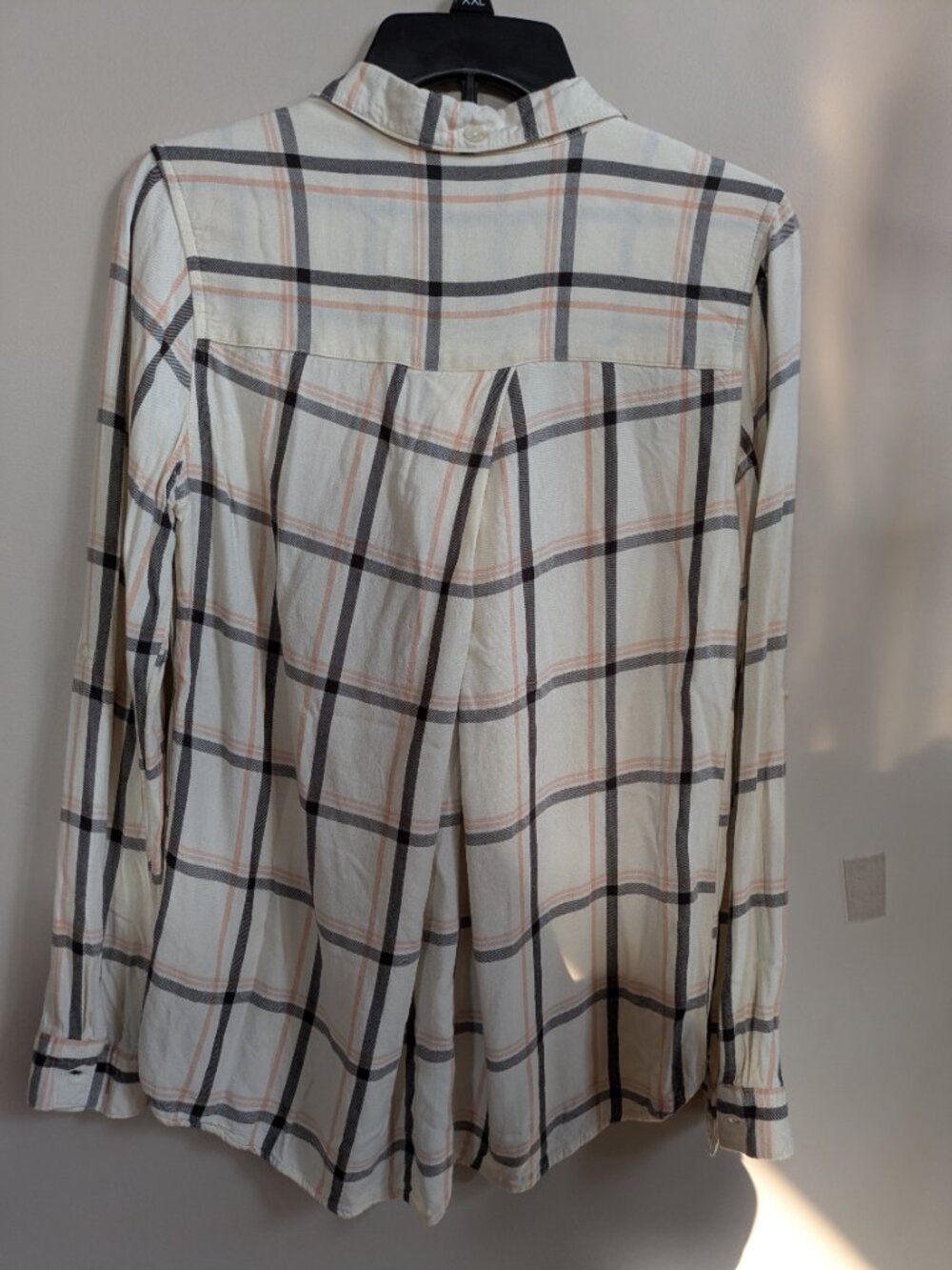 thread & supply flannel shirt viscose long sleeve ivory pink black size S #537 - Picture 4 of 6